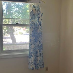Blue and white floral formal dress
